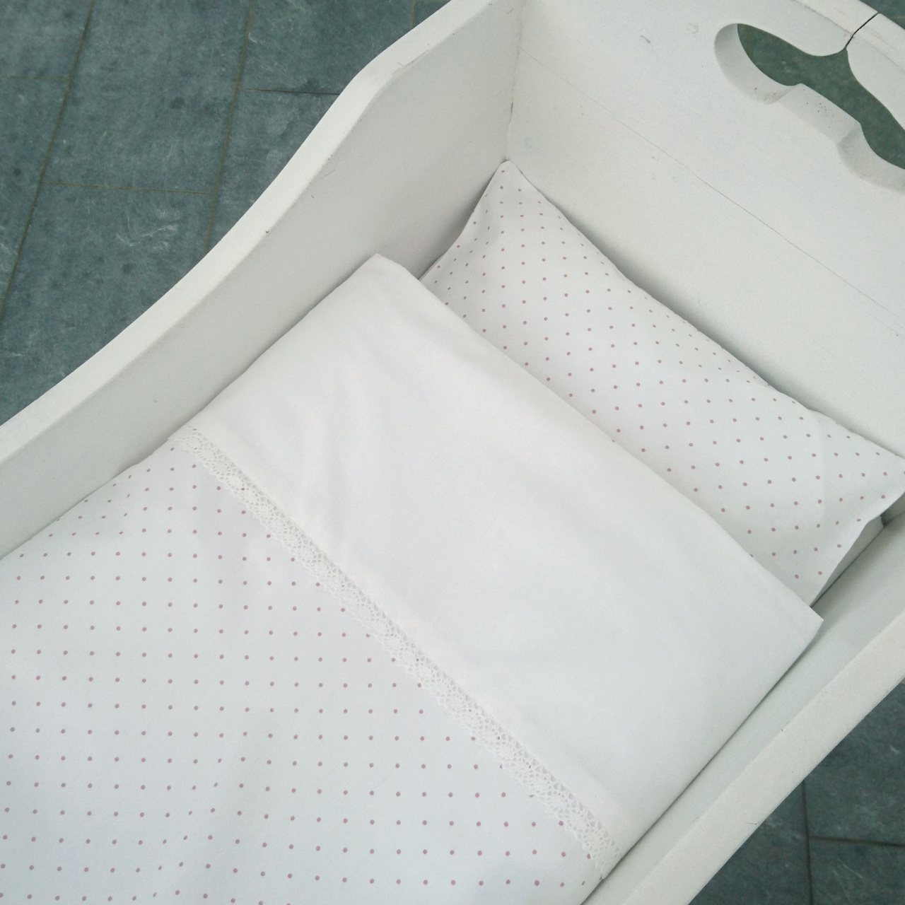 Bedding baby white/pink dotty GOTS