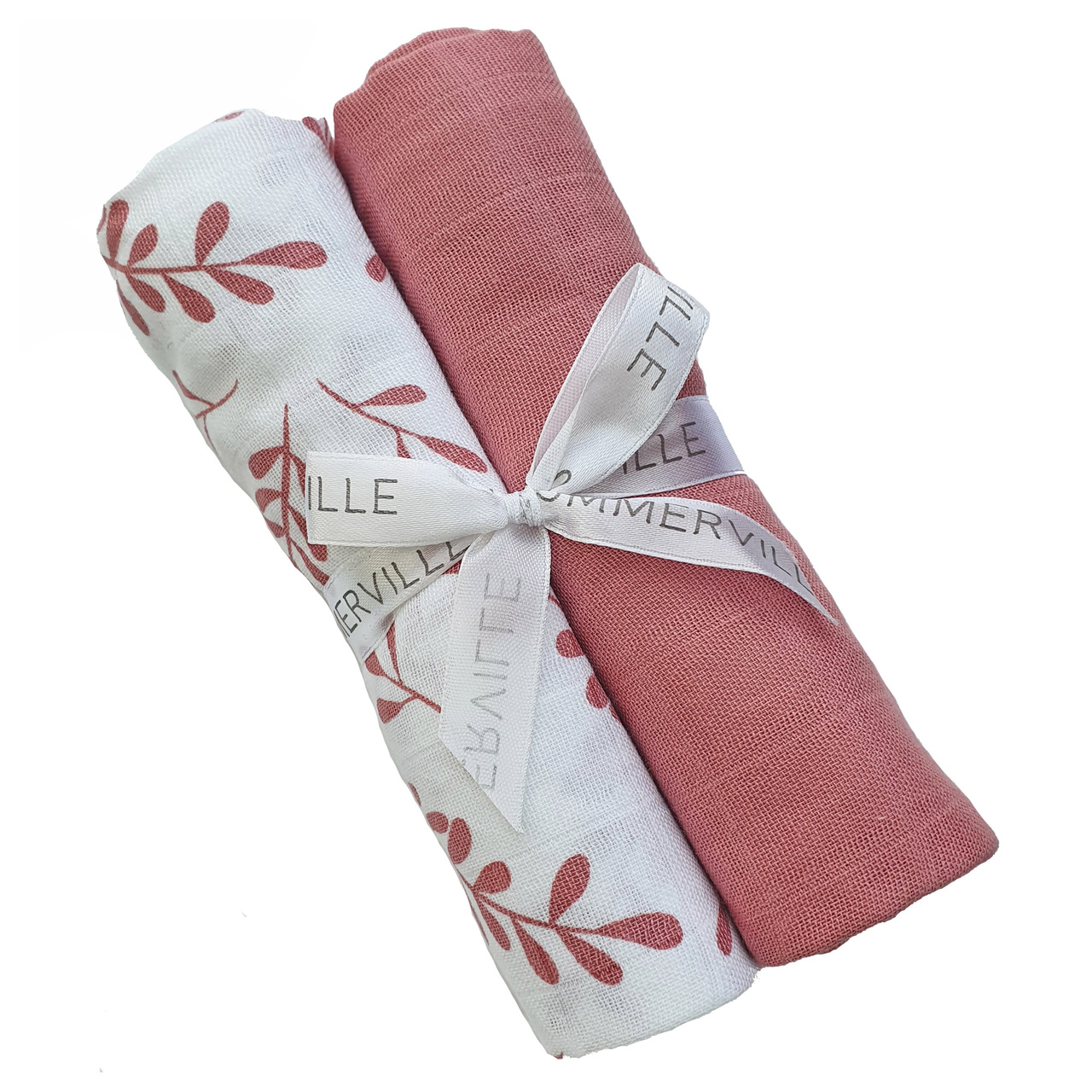 Muslin 2-pack floral dusty rose GOTS