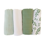 Muslin 4-pack floral green GOTS