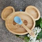 Kids bamboo tableware mouse stone blue
