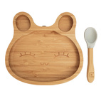 Kids bamboo tableware rabbit silver grey