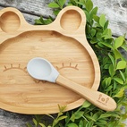 Kids bamboo tableware rabbit silver grey