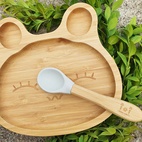 Kids bamboo tableware rabbit silver grey