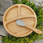 Kids bamboo tableware round silver grey