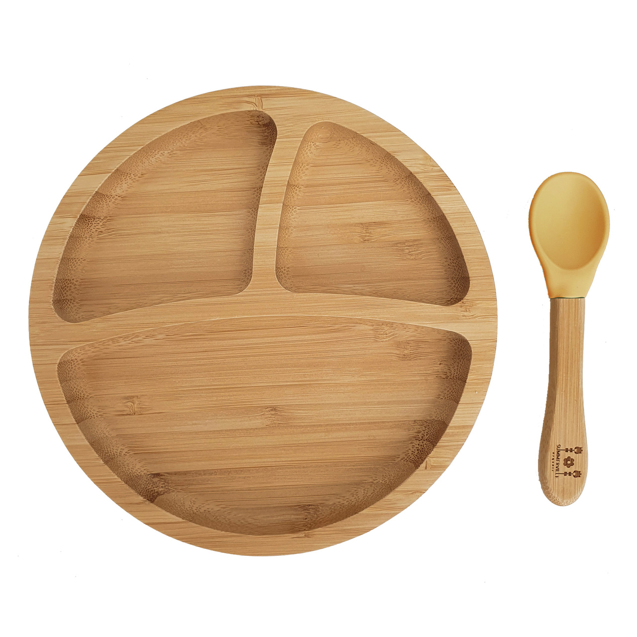 Kids bamboo tableware round ochre