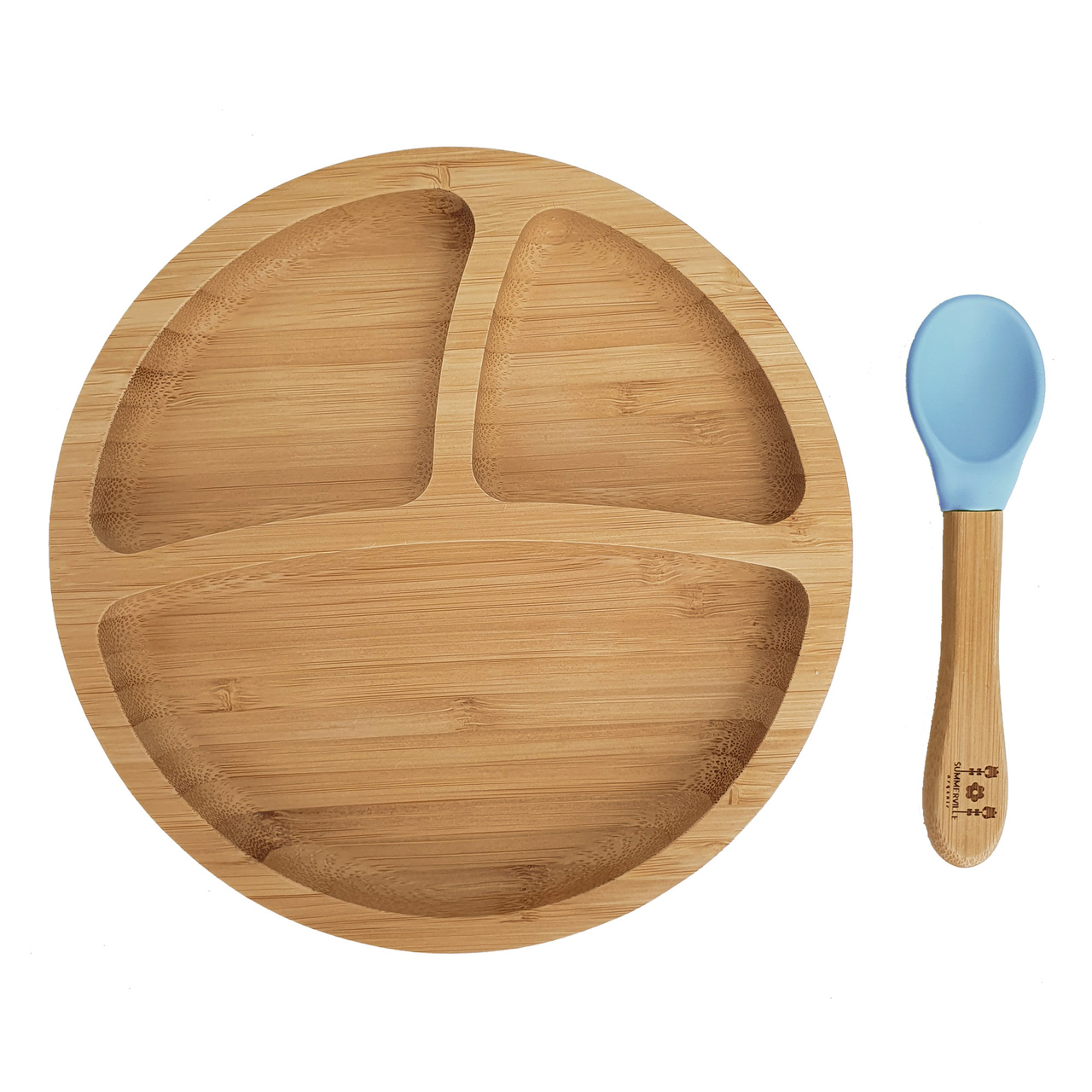 Kids bamboo tableware round stone blue