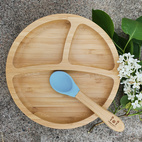 Kids bamboo tableware round stone blue