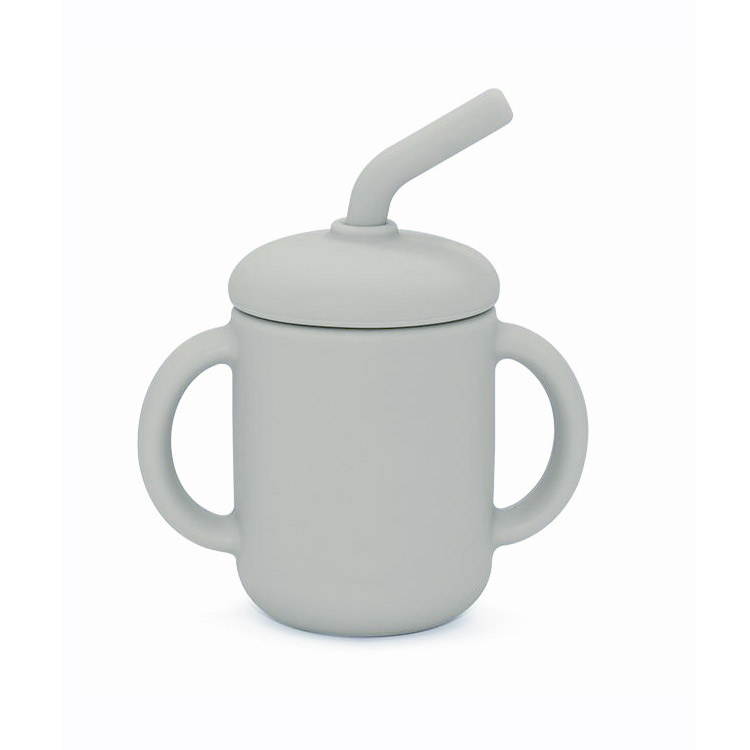 Cup with straw silicone silver grey