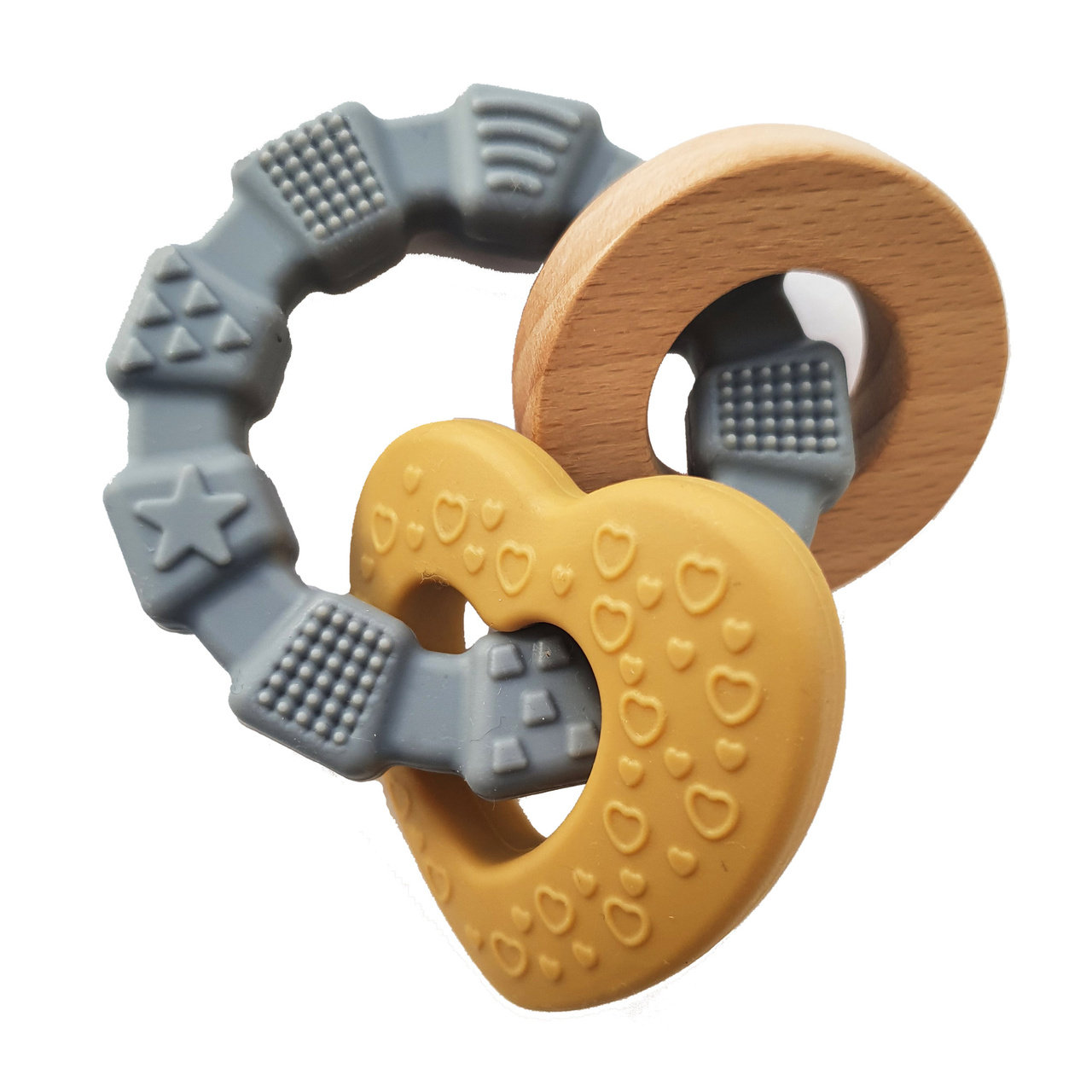 Teether toy heart ochre