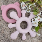 Rattle + teether rose-mauve