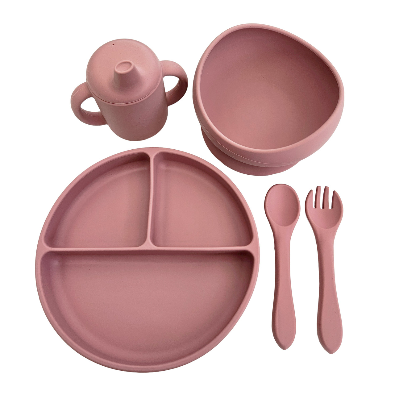 Feeding set 5 pcs silicone dusty rose