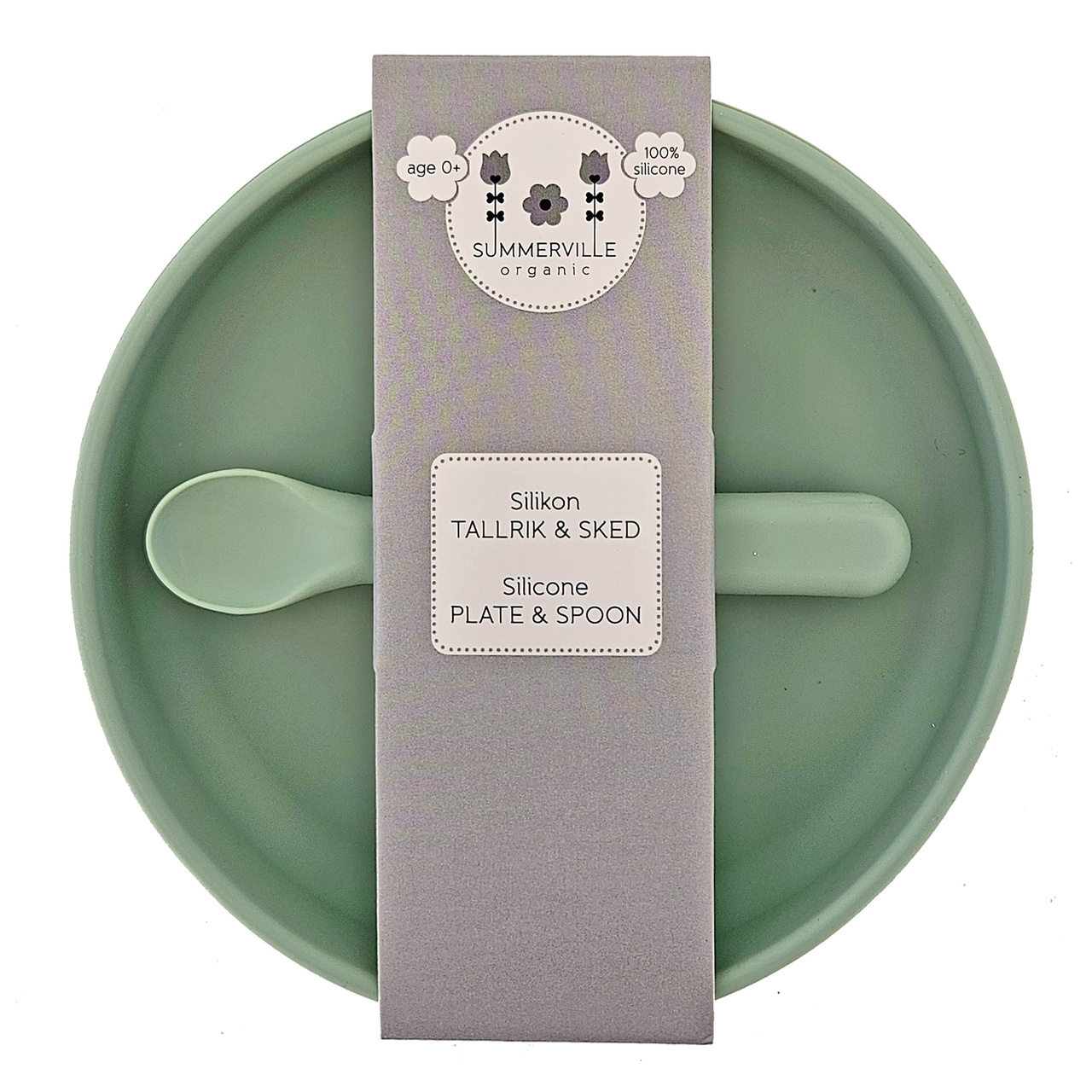 Plate and spoon silicone cameo green