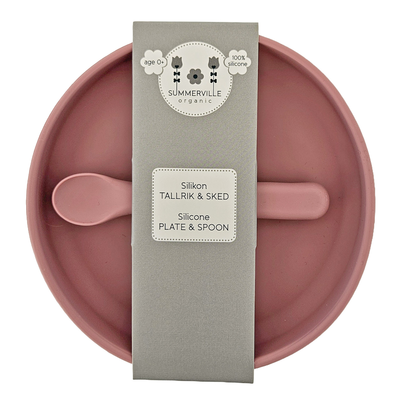 Plate and spoon silicone dusty rose