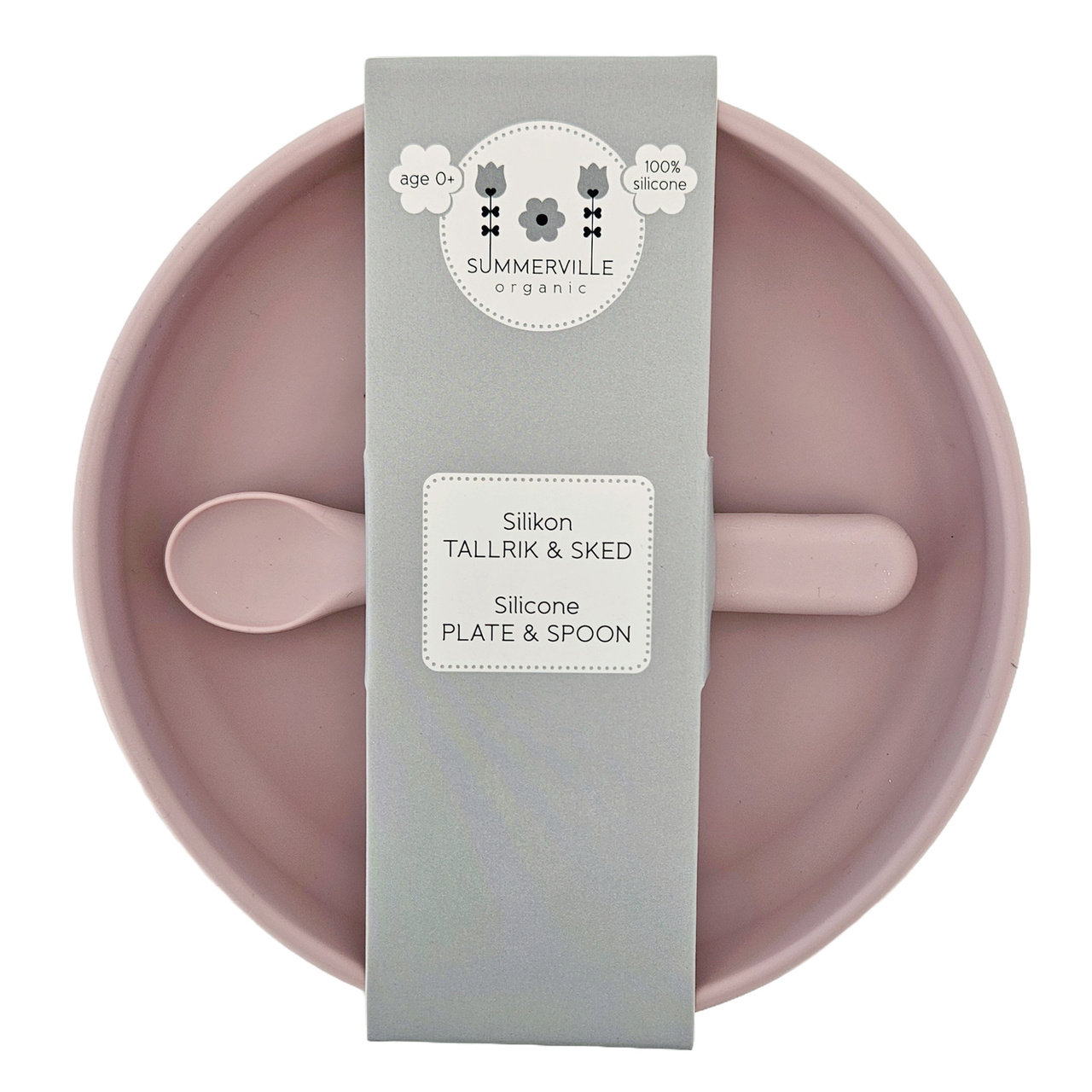 Plate and spoon silicone pale mauve