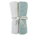 Muslin 2-pack ice blue + white GOTS