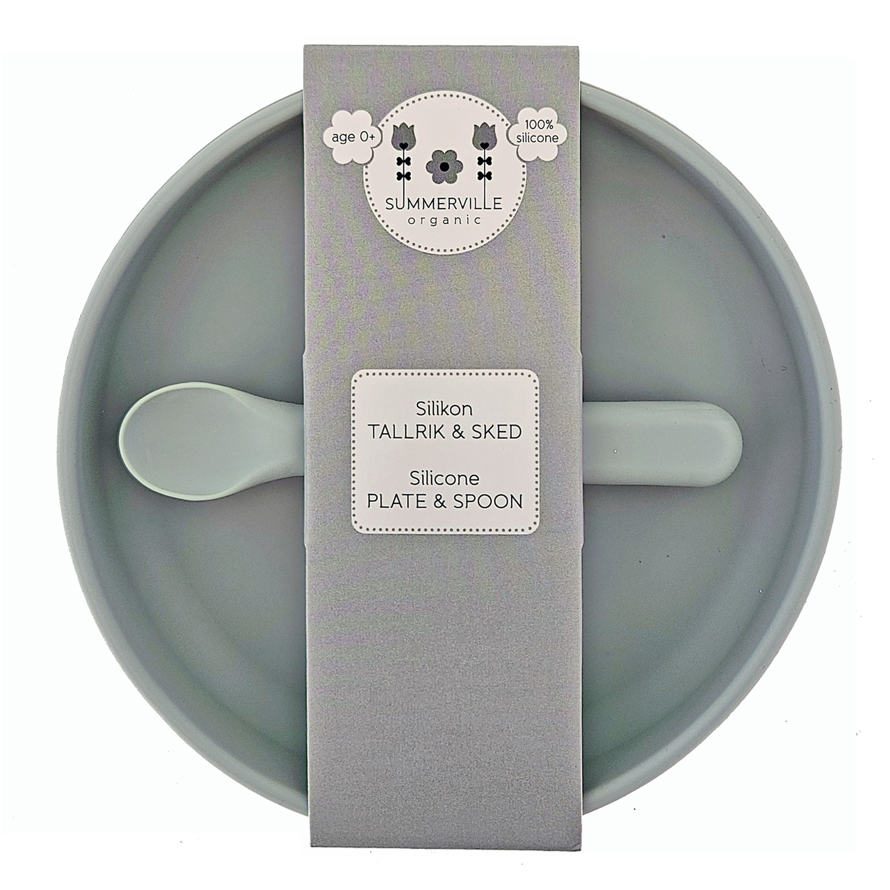 Plate and spoon silicone silver grey