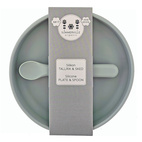 Plate and spoon silicone silver grey