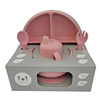 Feeding set 5 pcs silicone dusty rose