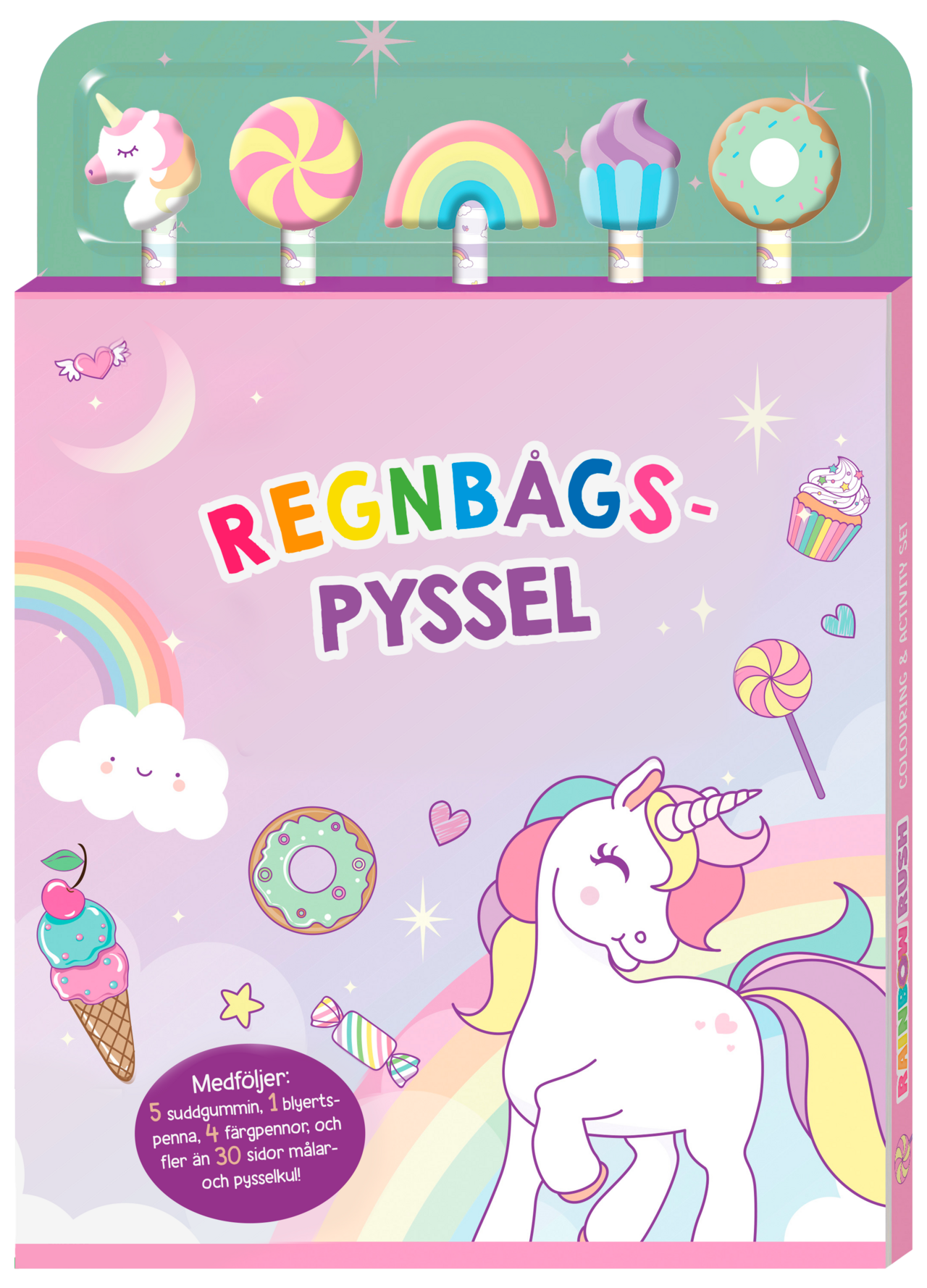 Regnbågspyssel (med färgpennor och sudd)