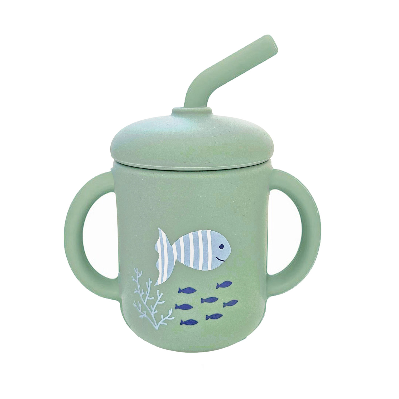 Cup with straw silicone cameo green ocean