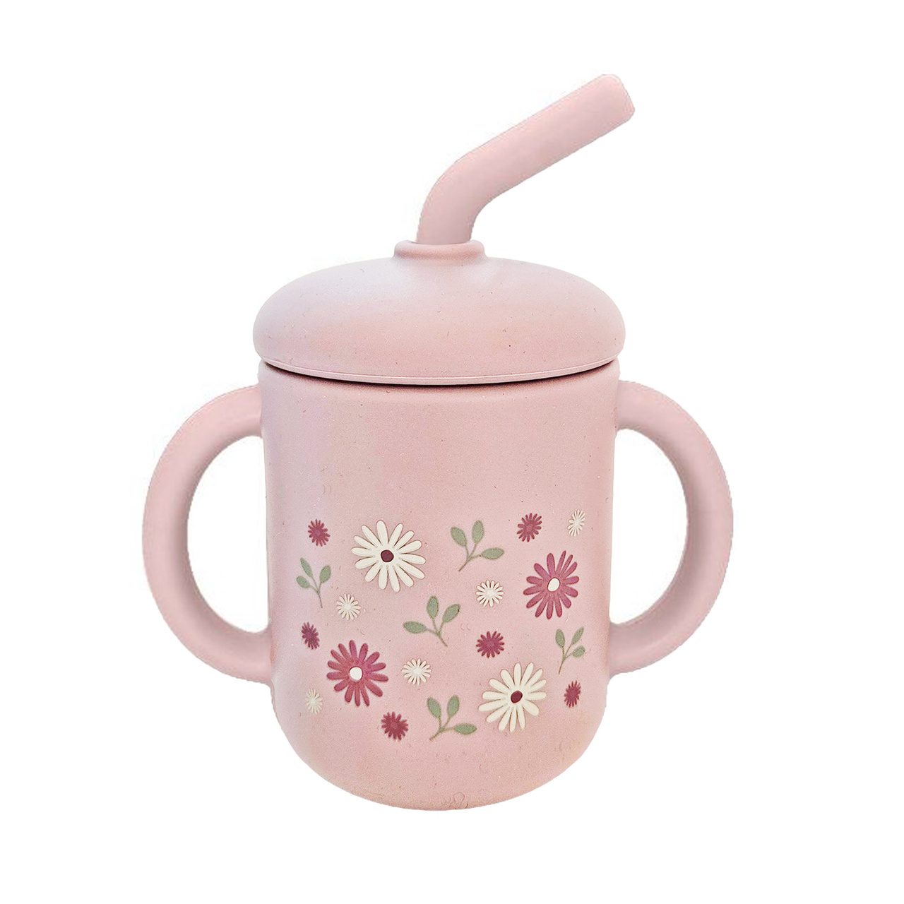Mugg med sugrör silikon pale mauve flowers