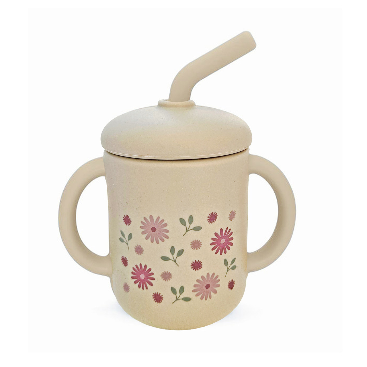 Cup with straw silicone sandshell flowers
