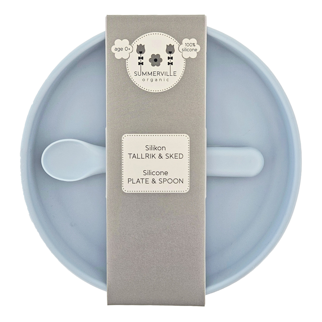Plate and spoon silicone cloud blue