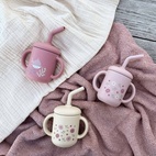Mugg med sugrör silikon pale mauve flowers