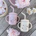 Cup with straw silicone pale mauve flowers