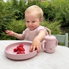 Cup with straw silicone pale mauve flowers