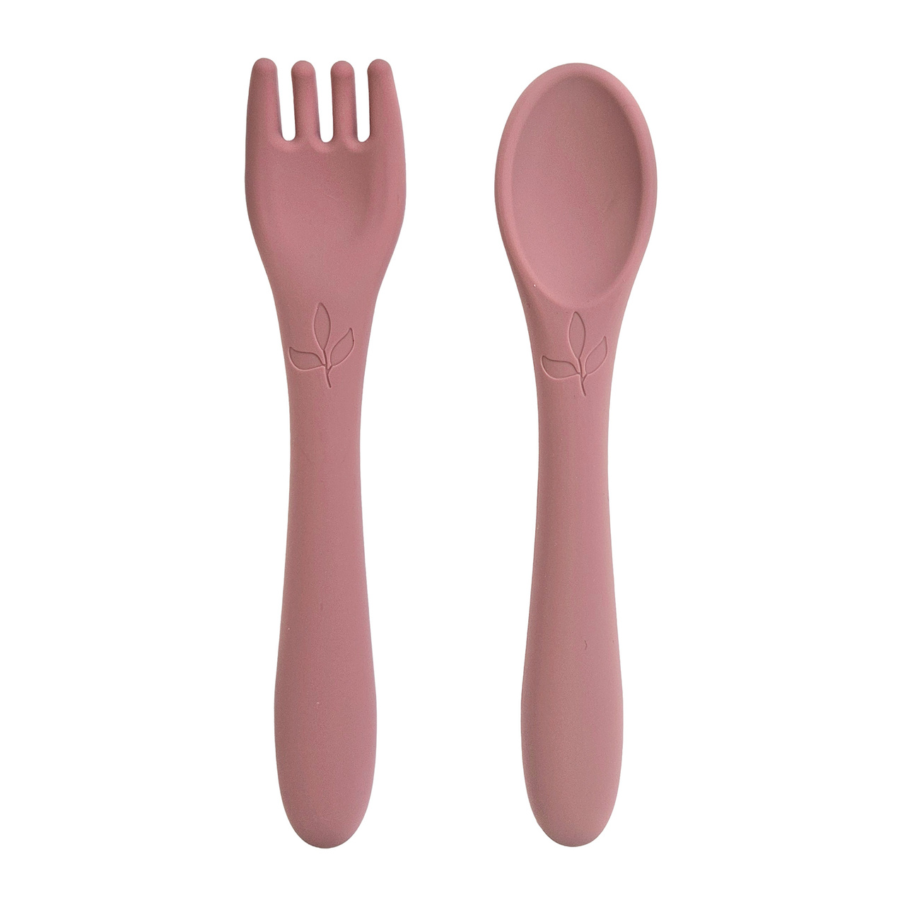 Sked och gaffel silikon löv dusty rose