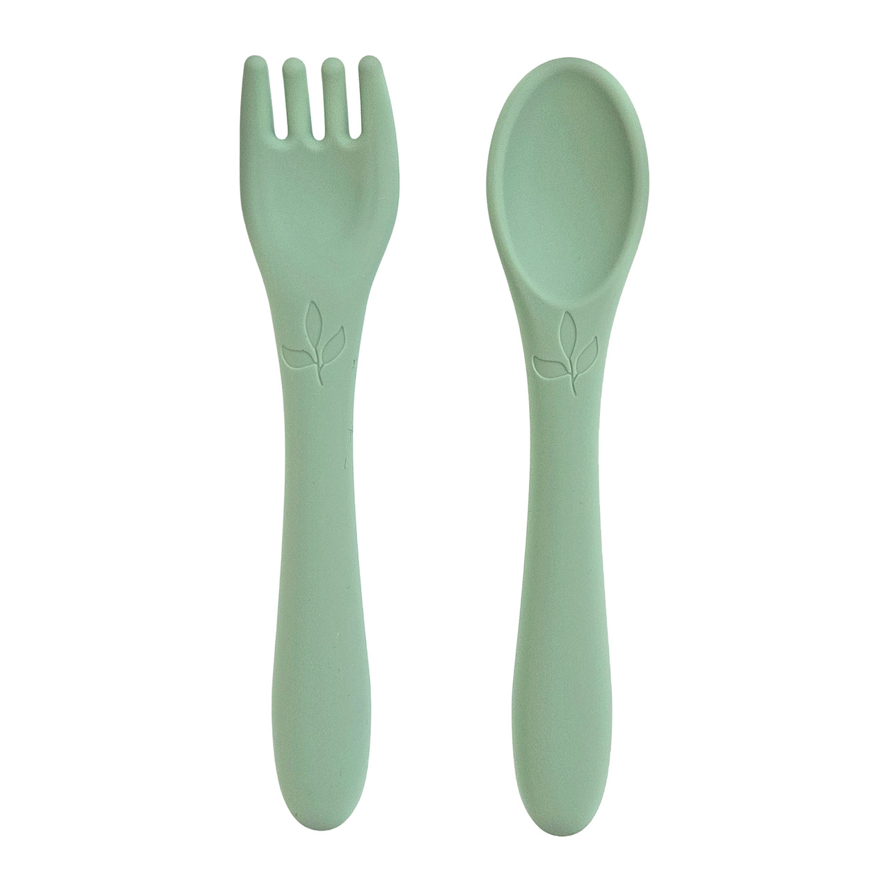 Spoon and fork silicone leaf cameo green