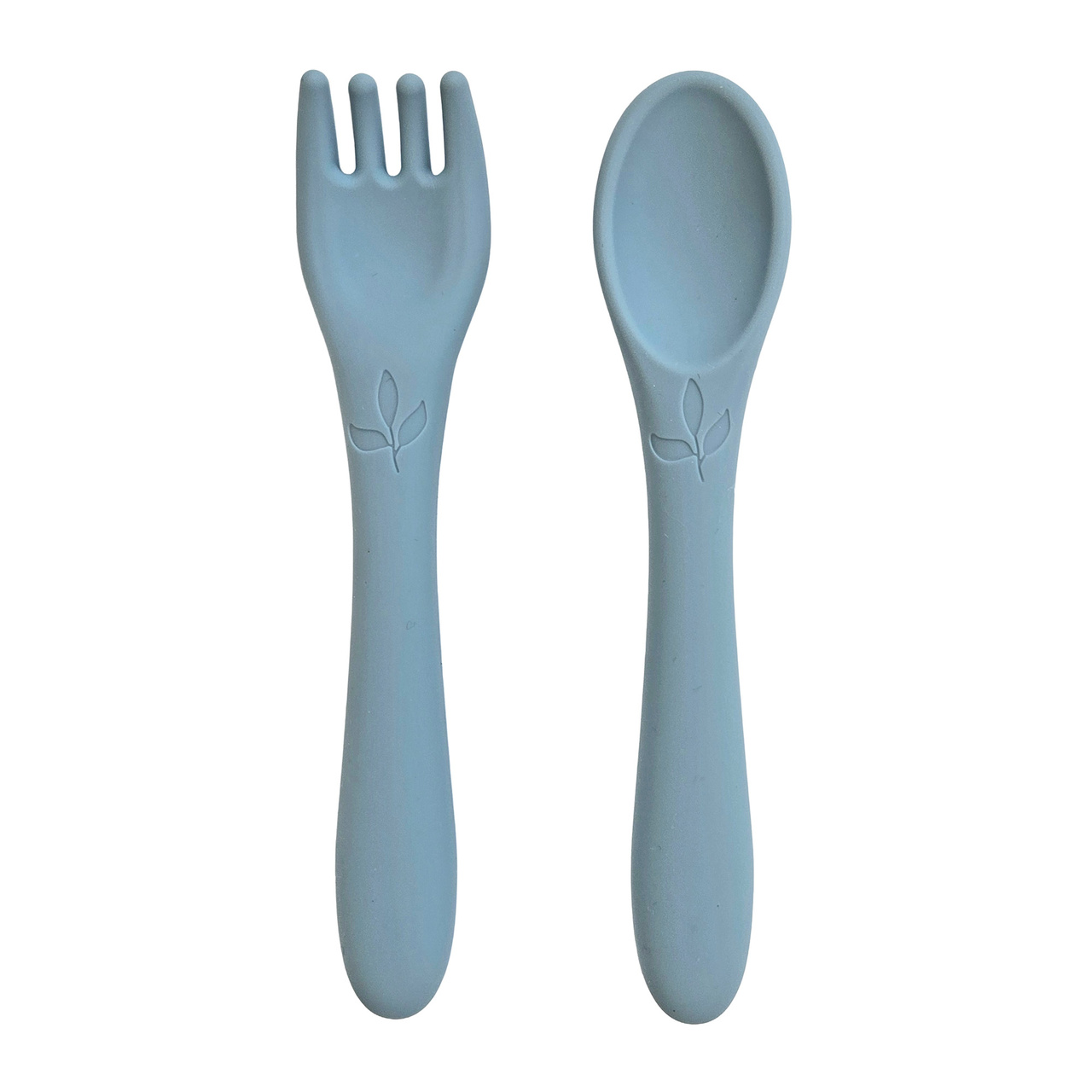 Spoon and fork silicone leaf stone blue