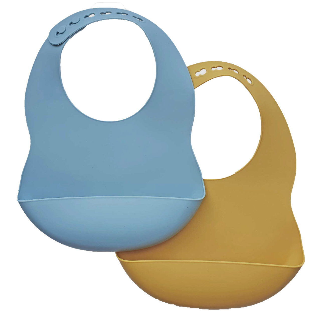 Bib silicone 2-pack blue-ochre