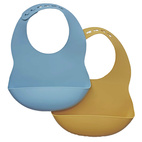 Bib silicone 2-pack blue-ochre