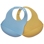 Bib silicone 2-pack blue-ochre